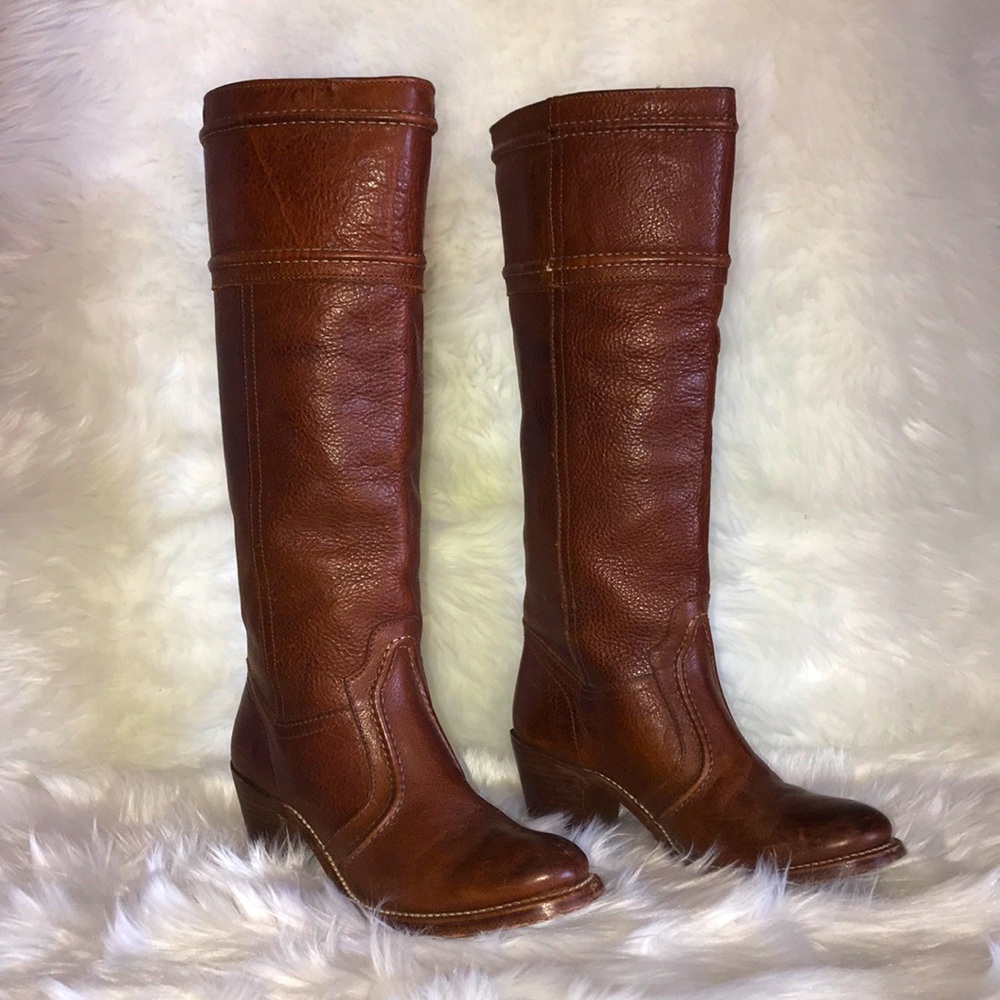 Frye Jane Stitch Redwood Pebbled Leather Boots